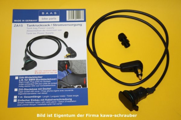 BAAS ZA15 Tankrucksack Stromversorgung 12V Anschlußkabel mit Winkelstecker für BMW
