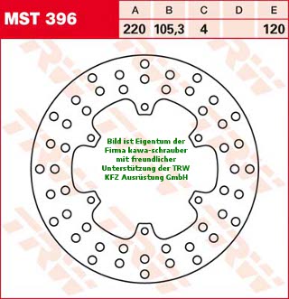 120/105,3/220 MST396 Bremsscheibe von TRW mit ABE