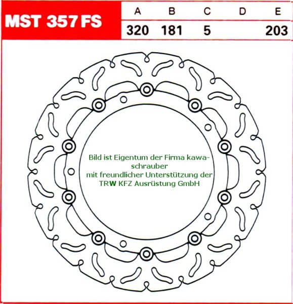 MST357FS Bremsscheibe vorne (schwimmend) von TRW mit ABE für BMW R1200R R 1200 R / ABS Typ R1ST