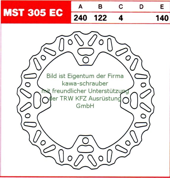 140/122/240 MST305EC Bremsscheibe offroad von TRW mit ABE