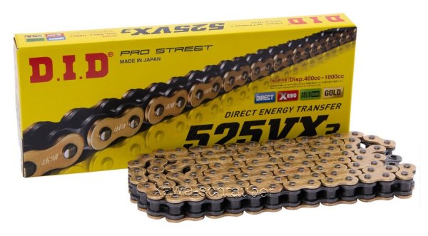 DID Antriebskette Kette 525VX3 X-Ring Profi-Motorradkette gold-schwarz