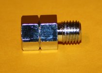 Spiegeladapter silber von Loch M10 Rechtsgewinde auf Bolzen M10 Linksgewinde