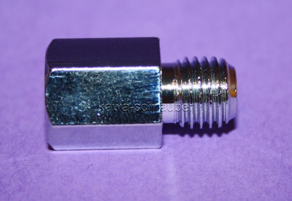 Spiegeladapter silber von Loch M10 Rechtsgewinde auf Bolzen M10 Rechtsgewinde