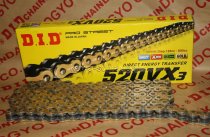 DID Antriebskette Kette 520VX3 X-Ring Profi-Motorradkette gold-schwarz mit Nietschloß Hohlniete