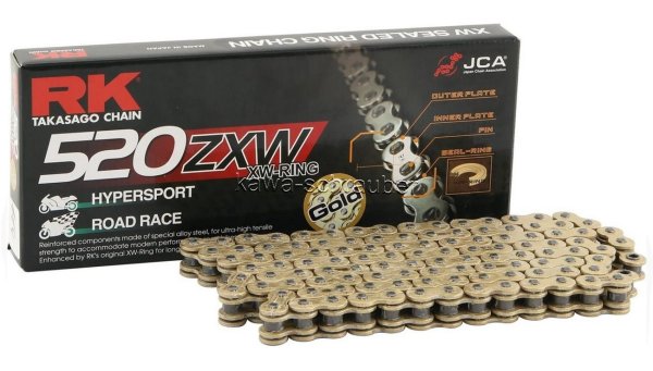 RK racing chain Antriebskette Kette GB520ZXW Profi-Motorradkette rennsporttauglich Farbe gold