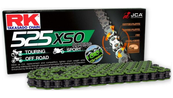 RK chain Antriebskette Kette 525XSO X-Ring Motorradkette grün gruen