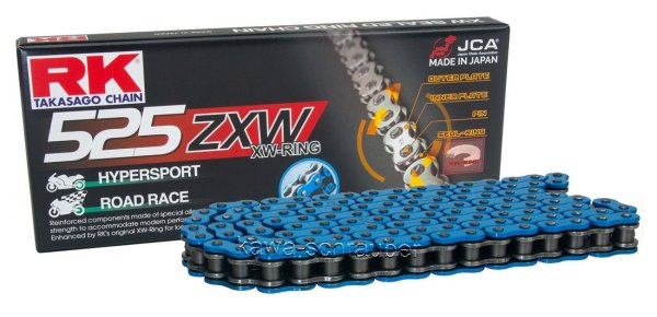 RK racing chain Antriebskette Kette 525ZXW XW-Ring Profi-Motorradkette rennsporttauglich Farbe blau