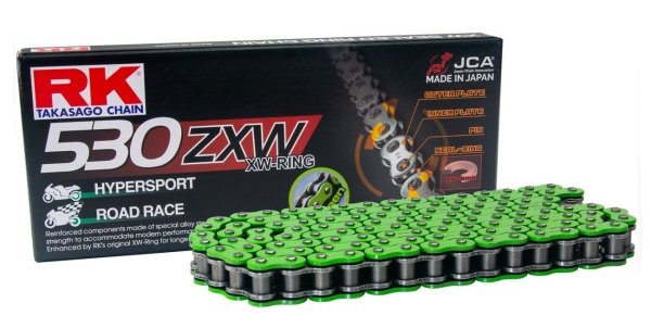 RK racing chain Antriebskette Kette 530ZXW XW-Ring Profi-Motorradkette rennsporttauglich Farbe grün