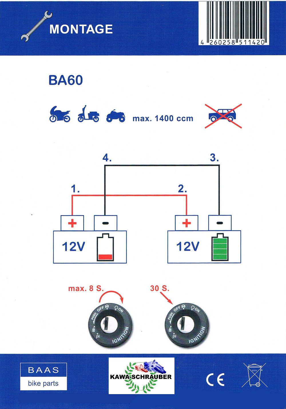 Starthilfe Kabel Motorrad Quad Maxi Roller
