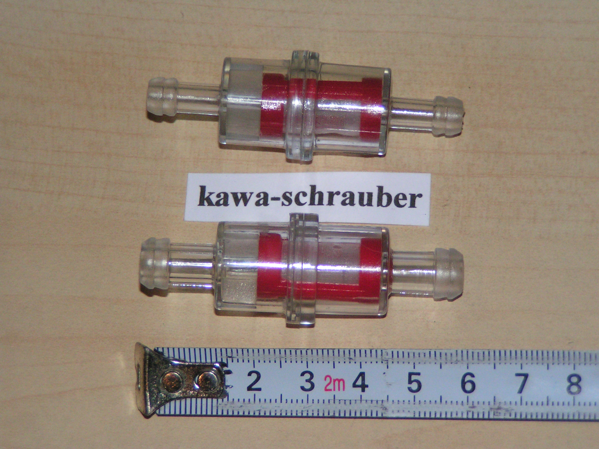 Benzinfilter für 6mm-Benzinschlauch, Alu-Gehäuse silber einseitig  aufschraubbar mit Sinter/Bronze Filter, Länge ca. 37mm ohne Anschluss